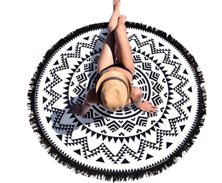 Monochrome Mandala Round Beach Towel – Make Waves in Monochrome - The Topaz Atelier