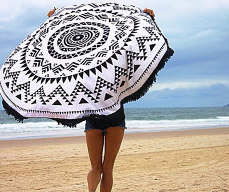 Monochrome Mandala Round Beach Towel – Make Waves in Monochrome - The Topaz Atelier