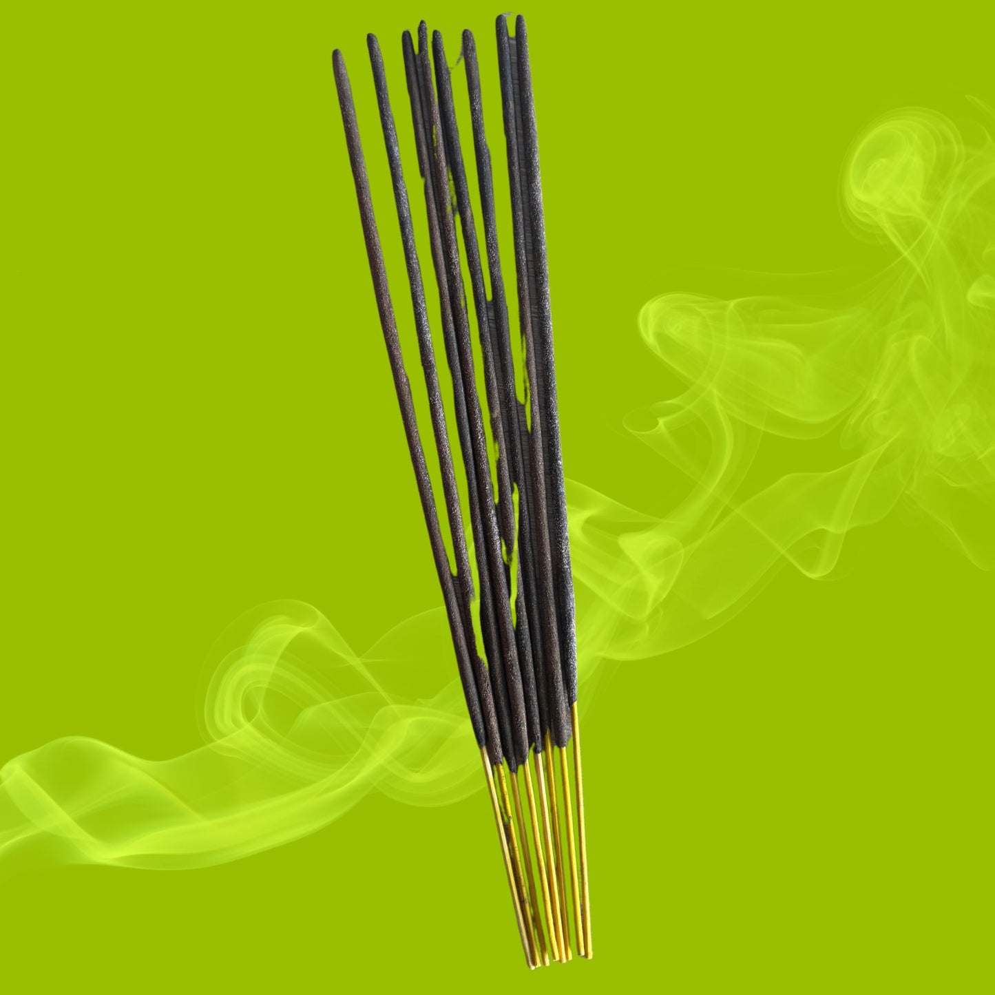 Incense sticks with smoke on a green background
