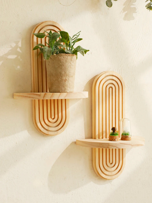 Arched Wooden Wall Shelf - Natural Texture Meets Sculptural Form. - The Topaz Atelier