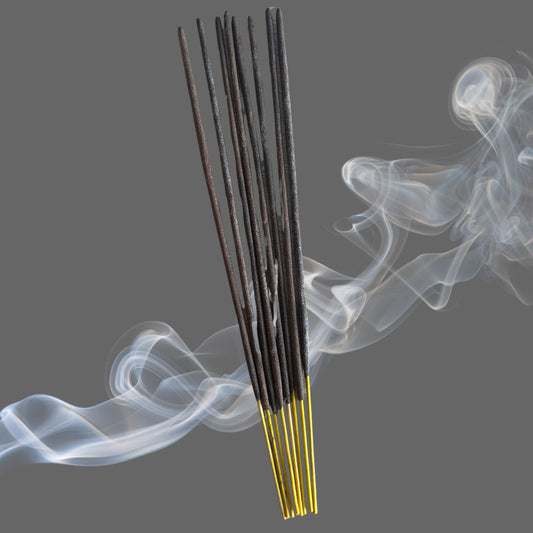 Incense sticks with smoke on a gray background