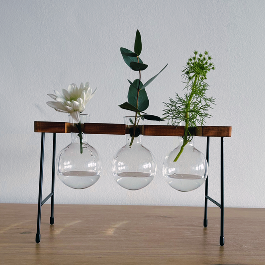 triple flask vase stand with flowers